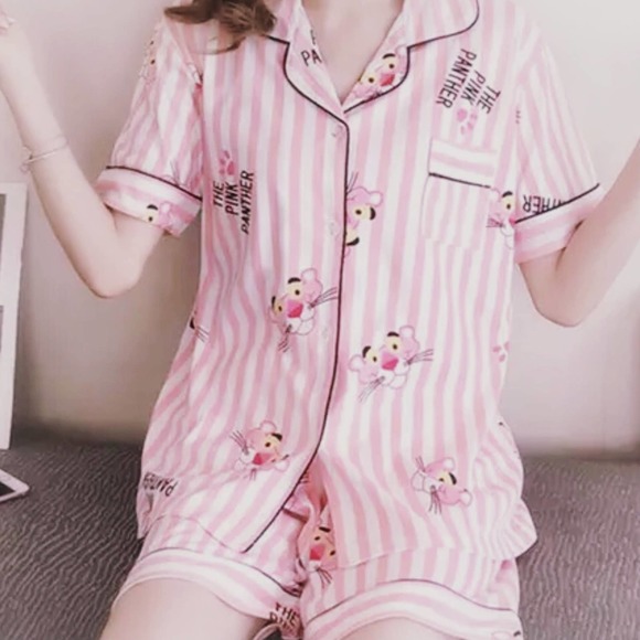 🎀 PINK WMNS PINK PANTHER PAJAMA SET(M) SHORT NEW 🥰 - Picture 1 of 8